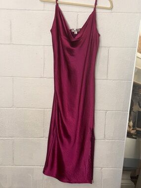 Justify Berry-Magenta Satin Cowl Slip Midi Dress